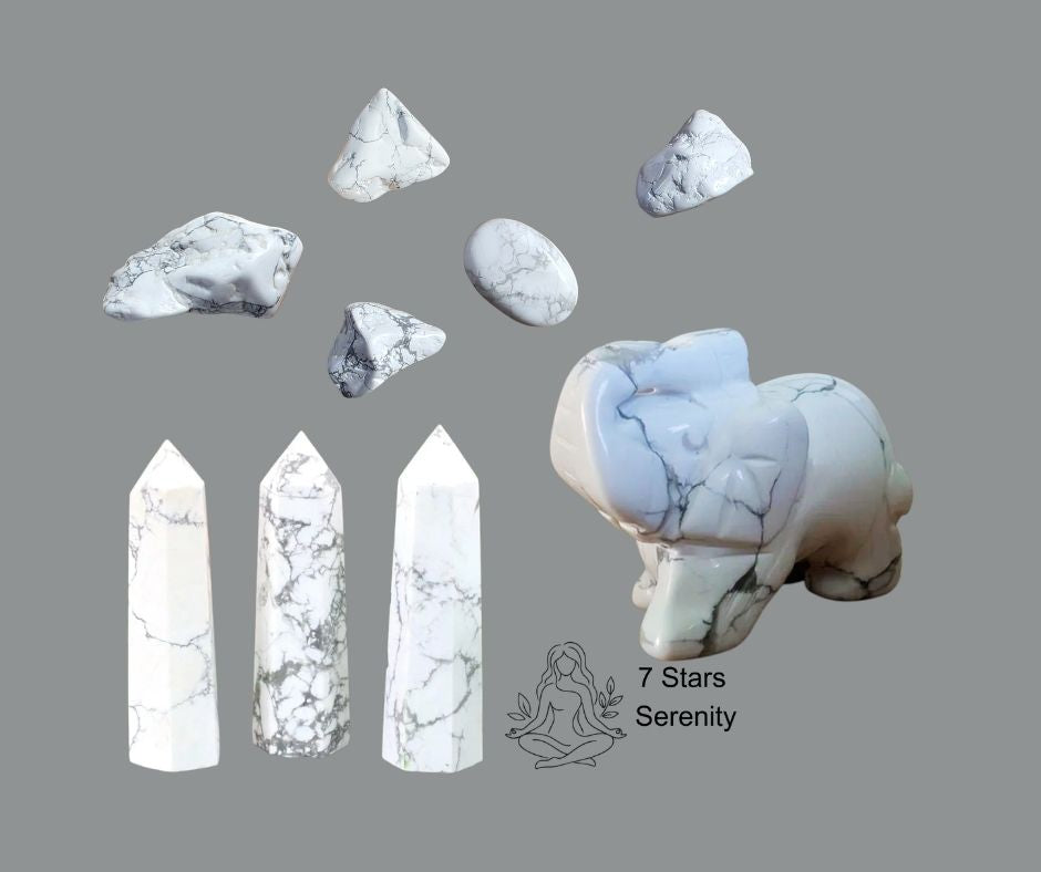 Howlite crystal — white stone with gray veins for calming, sleep, and healing