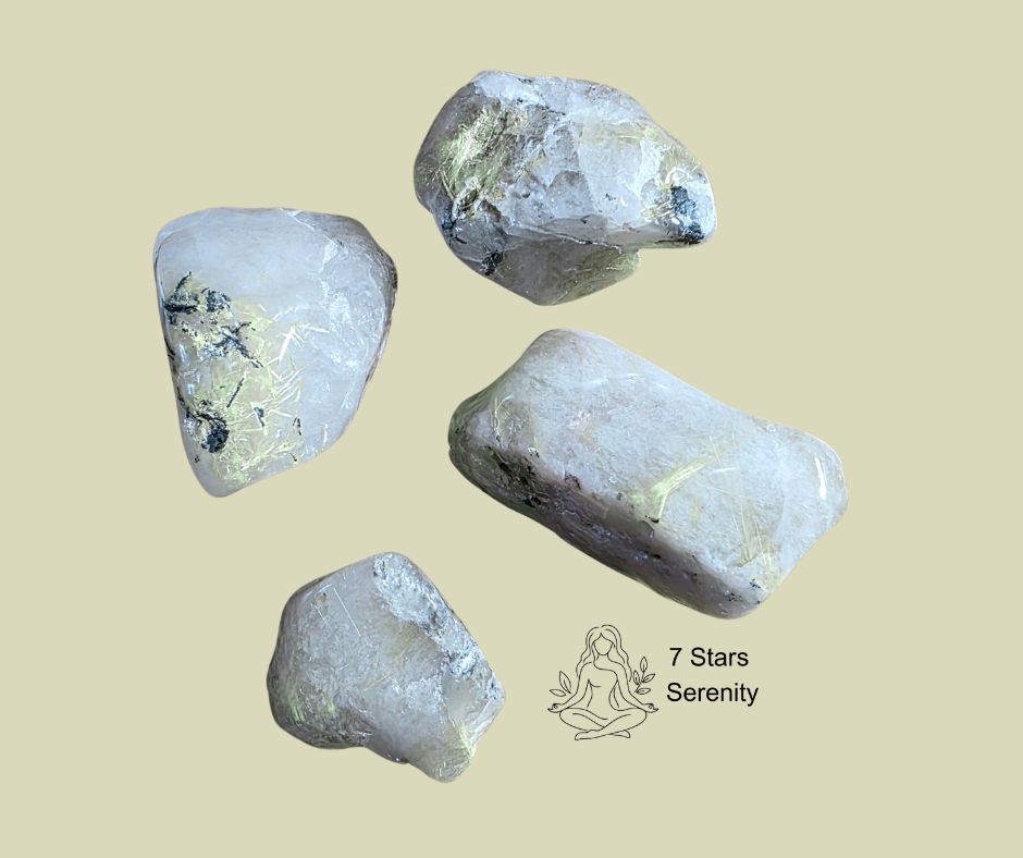 Rutilated Quartz crystal with golden rutile needle inclusions catching the light